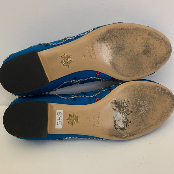 Charlotte Olympia Crouching Tiger Satin Loafer Women's Size 38  Blue - Picture 5 of 9